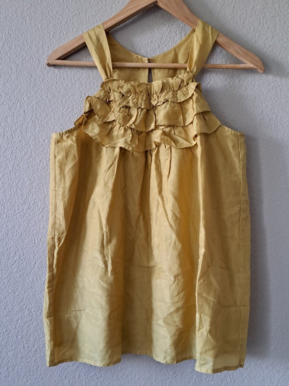 Jaloux Modern Coquette Mustard Yellow & Layered Ruffles Sleeveless Top Size S